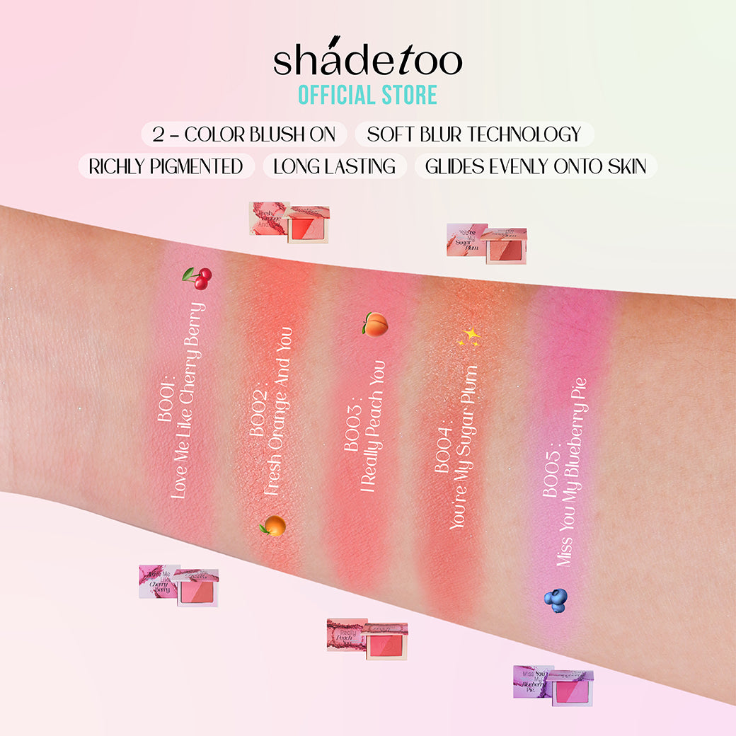 ShadeToo 2-Color Blush On Edition บลัชออนแบบฝุ่น เนื้อนุ่ม เบลอผิวให้แก้มแลดูเรียบเนียน ใช้ได้ทุกโทนสีผิว