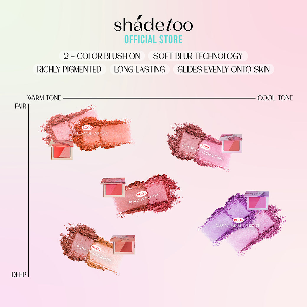 ShadeToo 2-Color Blush On Edition บลัชออนแบบฝุ่น เนื้อนุ่ม เบลอผิวให้แก้มแลดูเรียบเนียน ใช้ได้ทุกโทนสีผิว