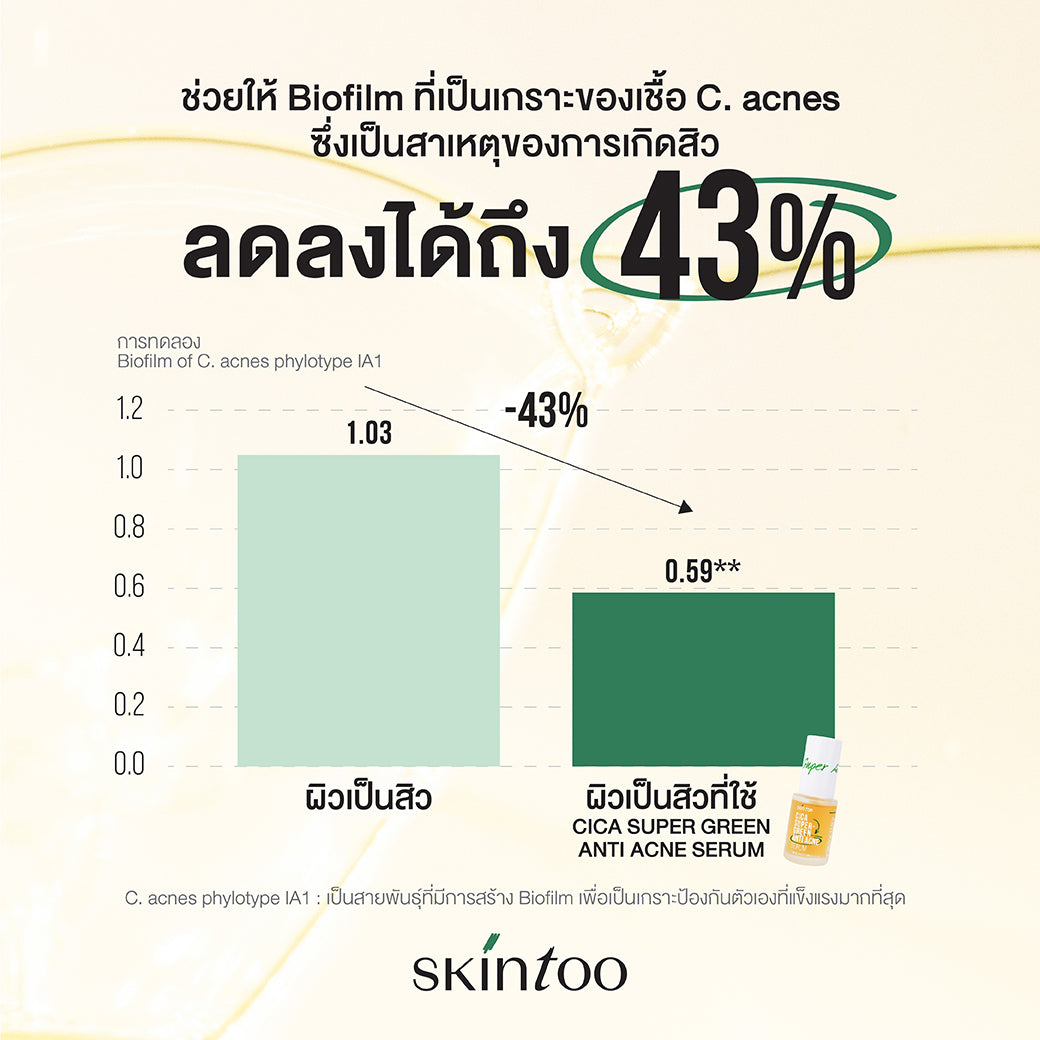 [เซ็ต2ชิ้น] เซ็ตลดสิว ปกป้องผิวตลอดวัน - SKINTOO CICA SUPER GREEN ANTI ACNE SERUM + DAILY SUN GEL SPF50+ PA++++